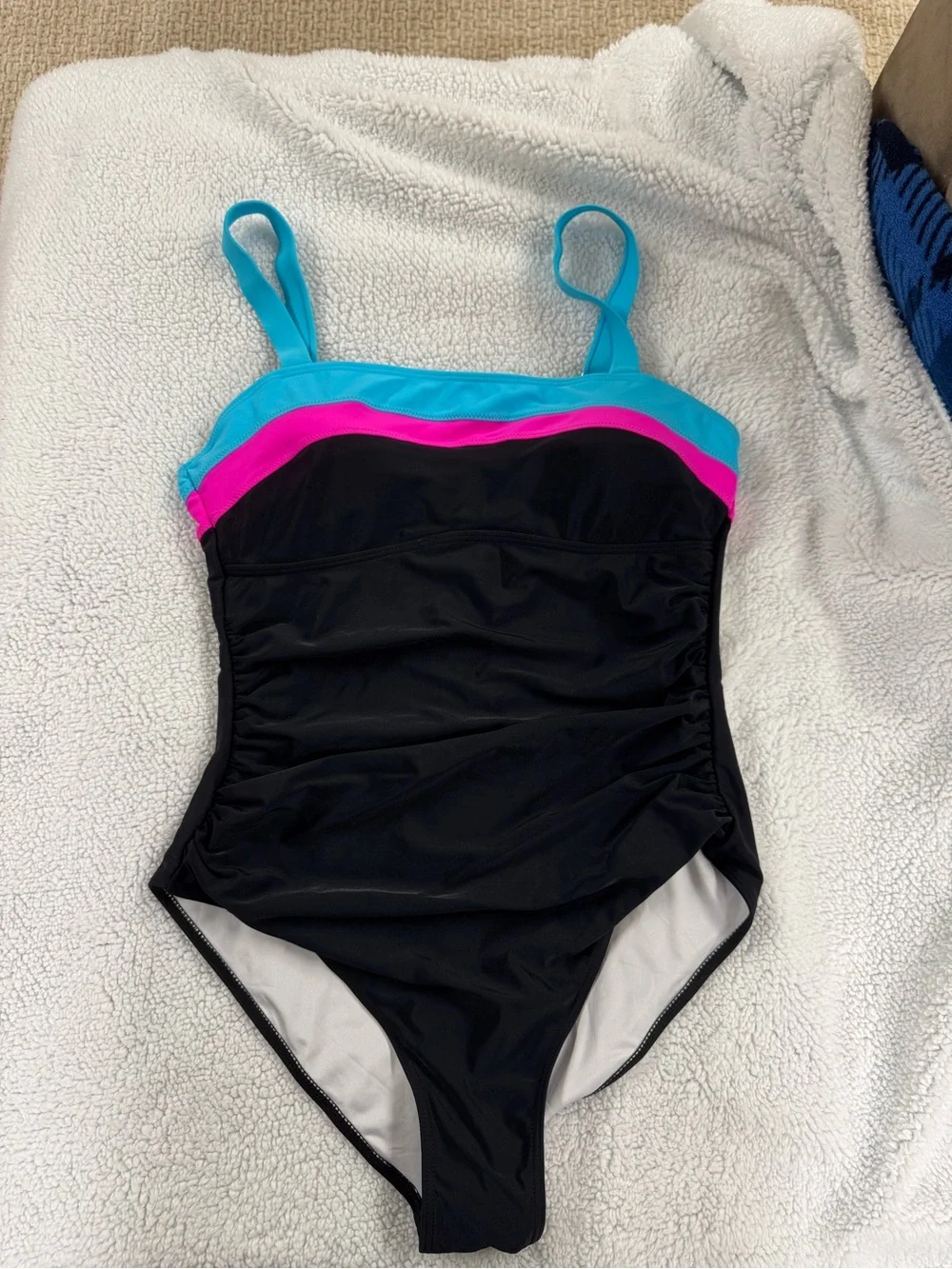 Women's Large pBlack, Pink and Blue One-Piece Swimsuit.